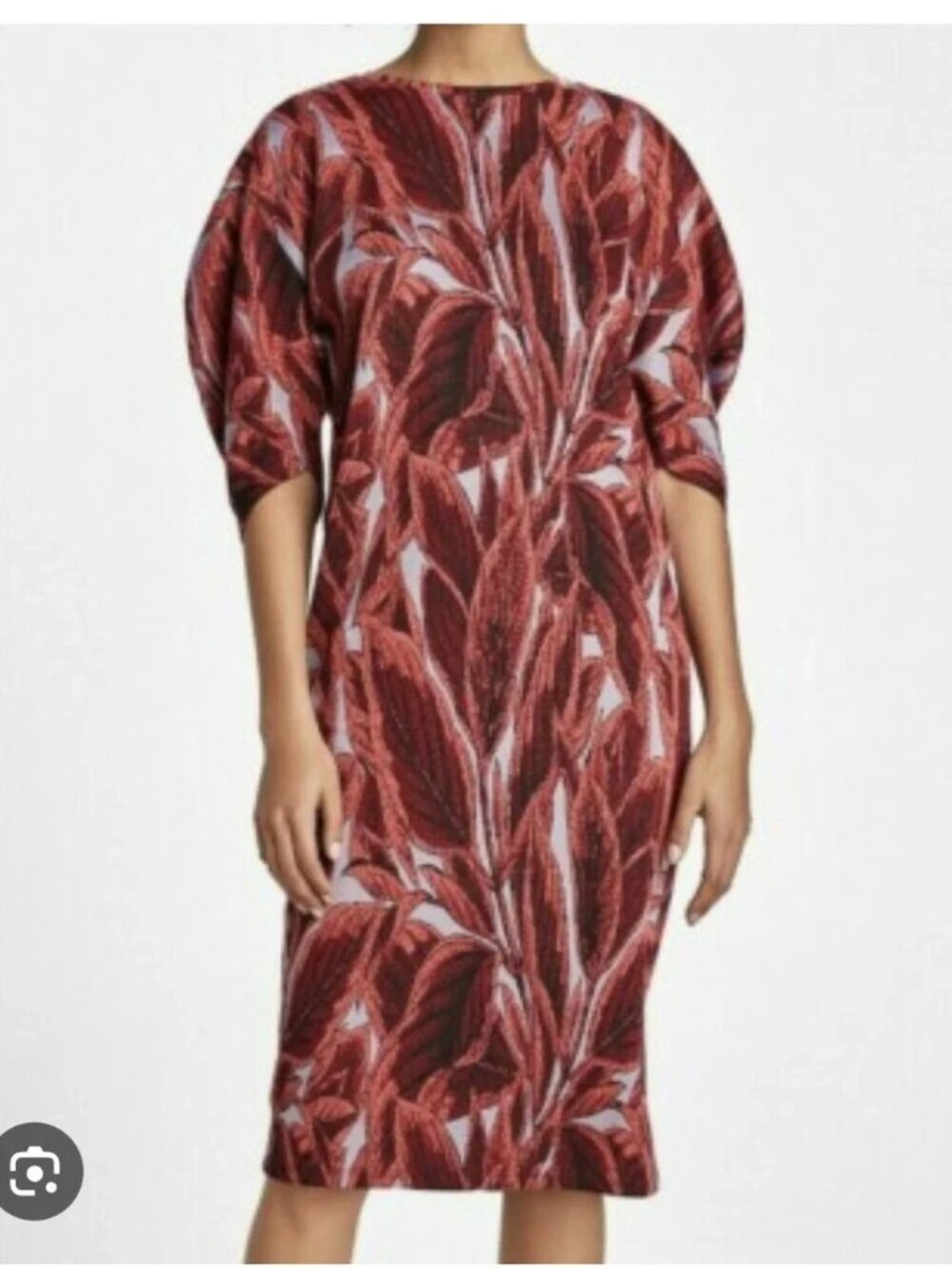 Zara Burgundy Grey Coral Leaf-Print Midi Shift Dress Size Small NWT